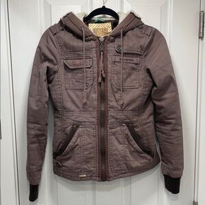Billabong Junior's Brown Hooded Bomber Jacket